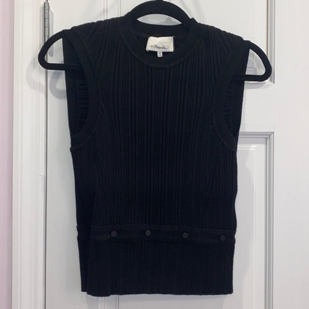 Phillip Lim 3.1 Black Ribbed Sweater Vest Top Sz M